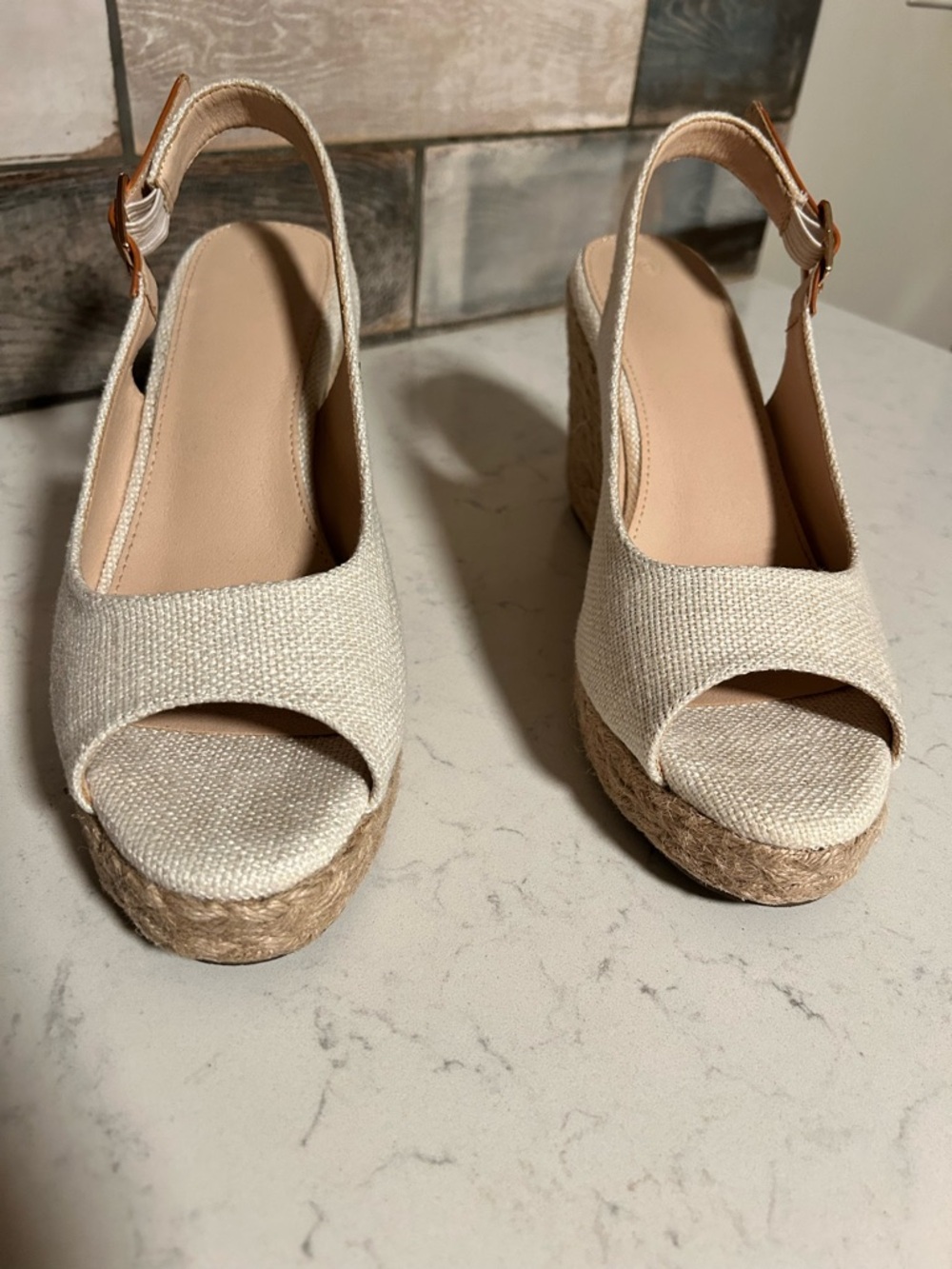 Women’s Ivory Espadrille Wedge Slingback Peep-Toe Sandal - Picture 7 of 15